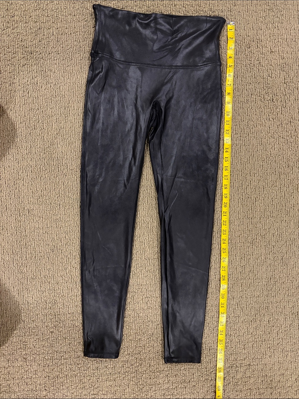 SPANX Women’s Black Faux-Leather High-Waist Leggings size XL TALL / Long